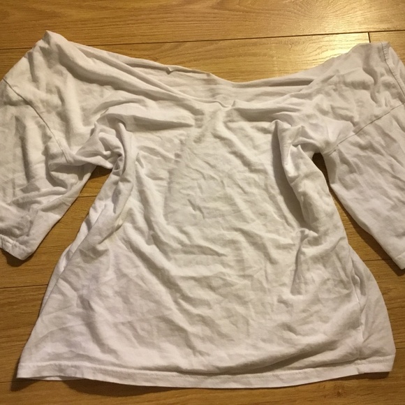 Off the Shoulder Cut White Tee - Picture 1 of 1